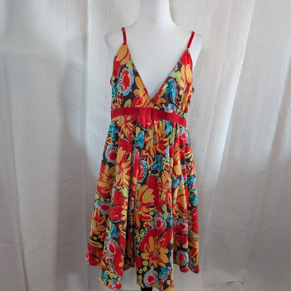 Moda International Y2K Floral Babydoll Sundress Spaghetti Straps V‑Neck Size XL